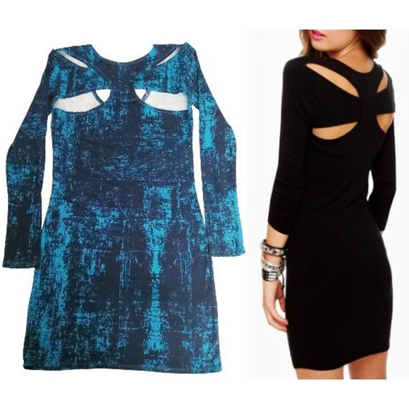 Hurley Women's Blue Artistic Print Atreyu Long Sleeve Bodycon Dress Size Small - Picture 2 of 13